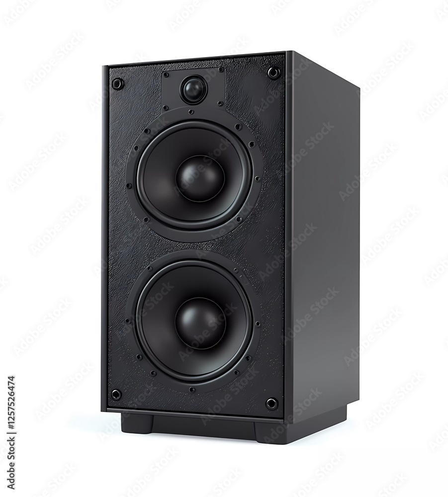 Black speaker with built-in subwoofers on a white background, isolated Black speaker with built-in subwoofers on a white background, isolated