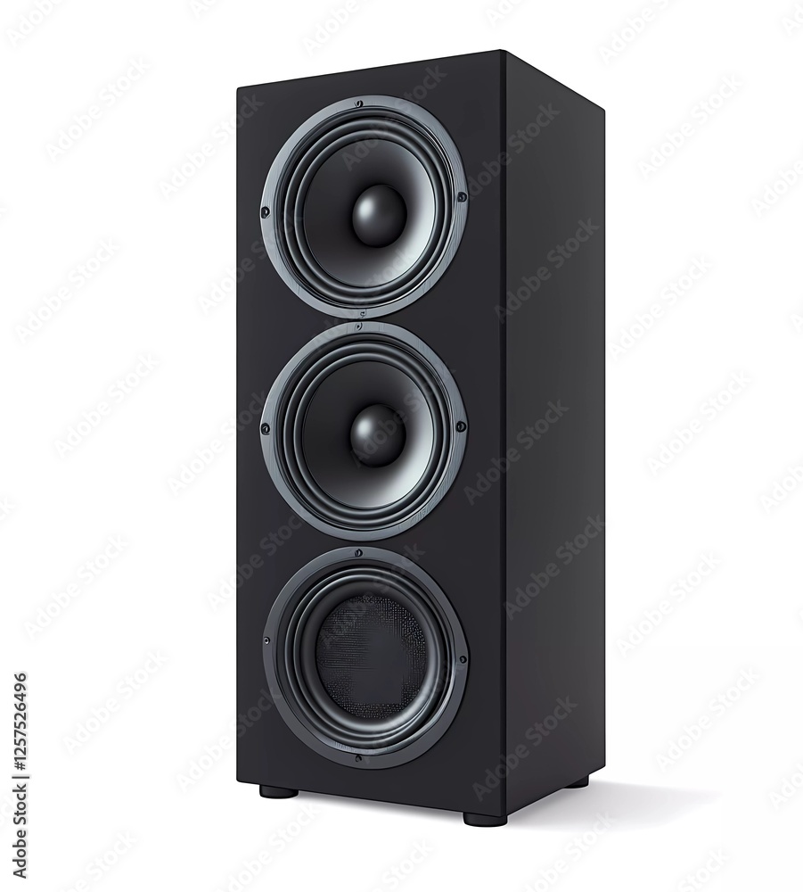 Black speaker with two built-in subwoofers on a white background Black speaker with two built-in subwoofers on a white background