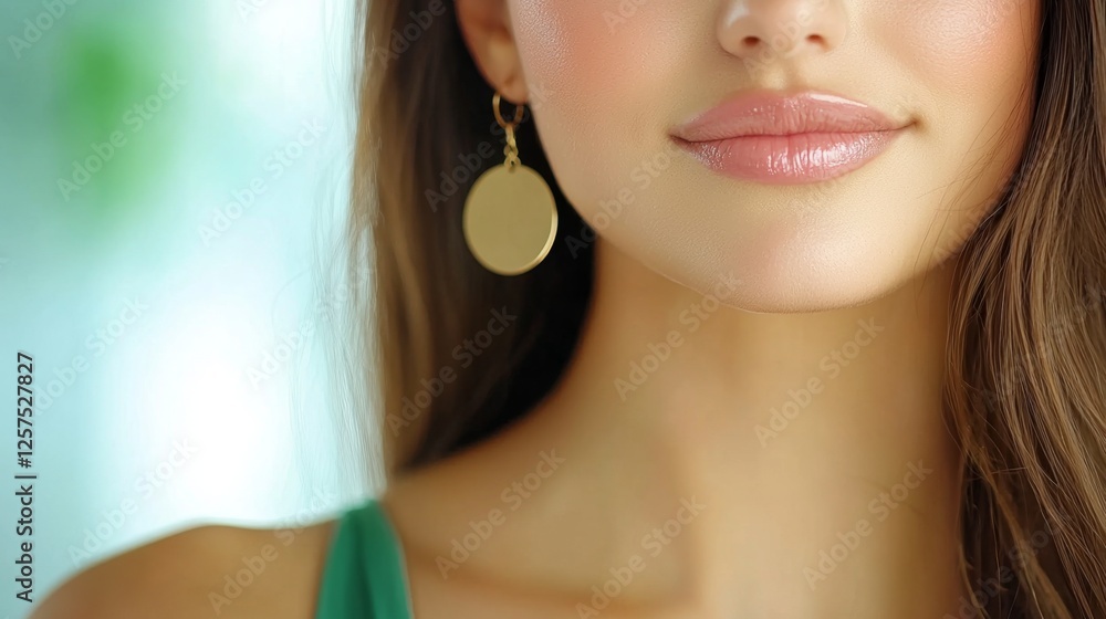 A close up of a woman wearing a pair of earrings