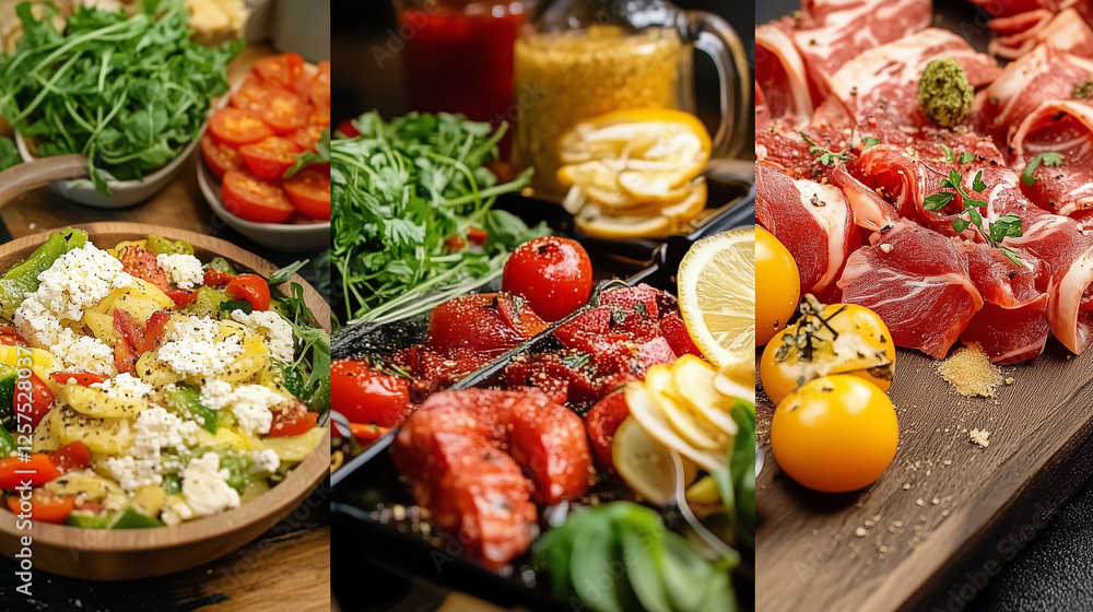 Natural Food Variety, Artistic Array of Various Cuisines Highlighting Fresh Ingredients and Wholesome Flavors Natural Food Variety, Artistic Array of Various Cuisines Highlighting Fresh Ingredients and Wholesome Flavors