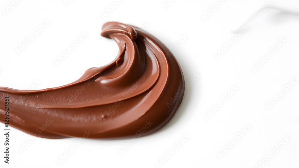 A swirl of glossy, brown liquid makeup against a clean white background, showcasing its smooth texture and rich color. A swirl of glossy, brown liquid makeup against a clean white background, showcasing its smooth texture and rich color.