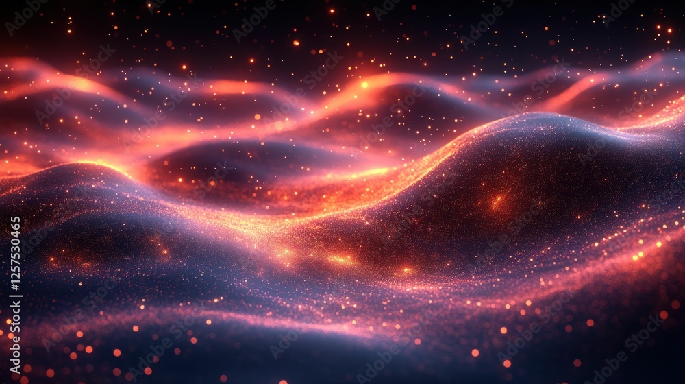 Obraz premium Glowing particles form cosmic abstract waves