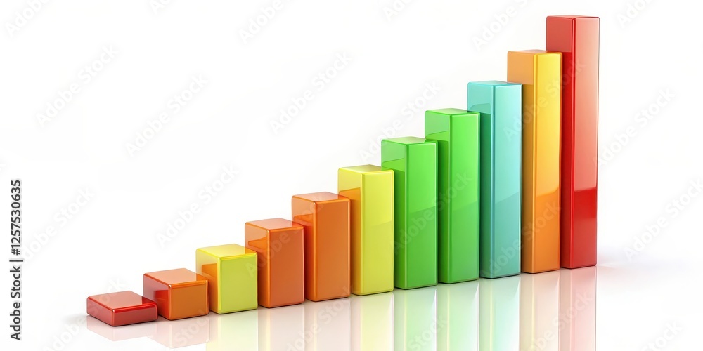 Fototapeta premium Colorful Ascending Bar Graph on White Background