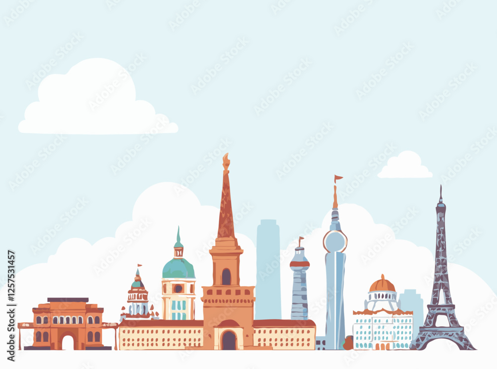 Contemporary Interpretation: Famous Landmarks Vector Illustration Set Contemporary Interpretation: Famous Landmarks Vector Illustration Set
