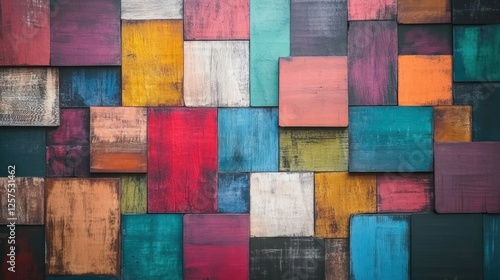 Colorful wooden blocks wall texture background.