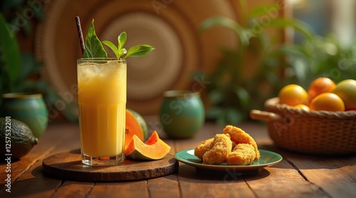 Refreshing es teler drink served in a traditional warung in Indonesia photo