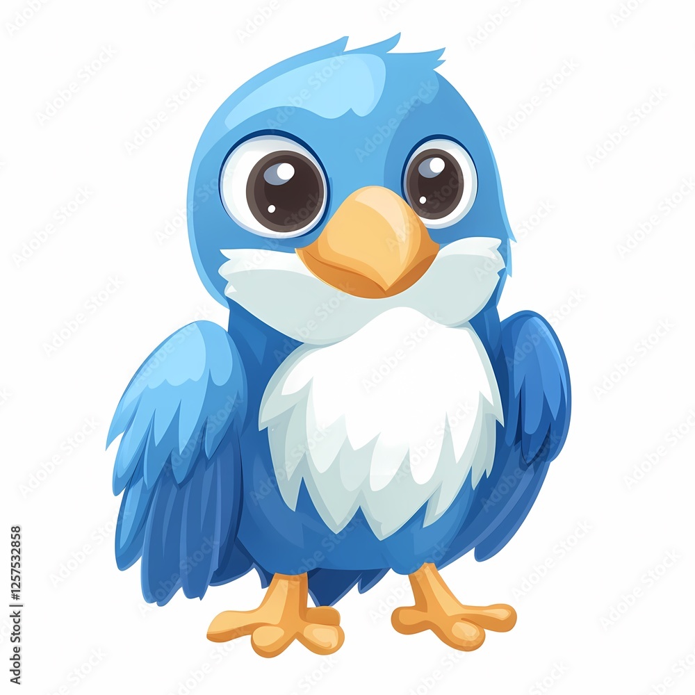 Obraz premium Blue Eagle Cute Blue Eagle Cartoon Doodle Icon on a White Background
