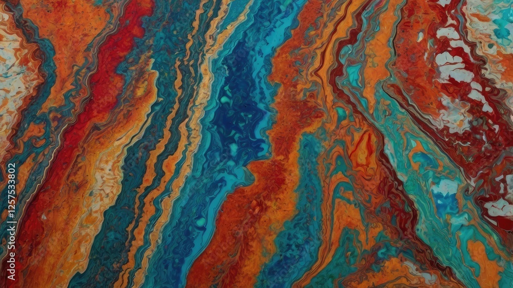 Abstract Fluid Art Texture with Vibrant Blue, Orange, and Red Swirls Abstract Fluid Art Texture with Vibrant Blue, Orange, and Red Swirls
