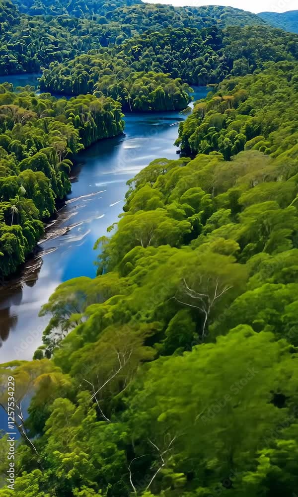 Aerial Drone FPV View of a Serpentine Winding River Flowing Through Lush Tropical Rainforest – Stunning Waters and Dense Greenery in a Pristine Jungle Vertical Landscape Aerial Drone FPV View of a Serpentine Winding River Flowing Through Lush Tropical Rainforest – Stunning Waters and Dense Greenery in a Pristine Jungle Vertical Landscape