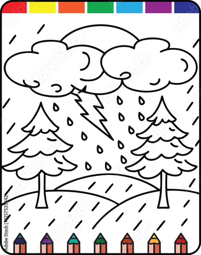 Hurricane Storms and Strong Winds Fun Coloring Page for Natural Disaster Awareness, Wildfires in Nature A Detailed Coloring Page for Kids and Adults