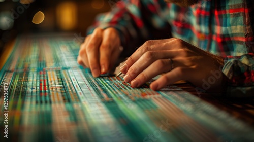 Hands adjusting data points on a complex chart, representing detailed analytics, precision planning, and strategic decision-making...