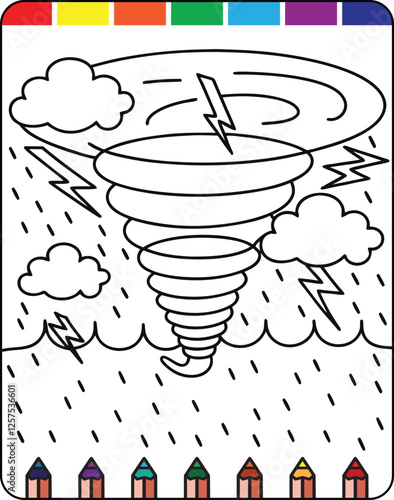 Hurricane Storms and Strong Winds Fun Coloring Page for Natural Disaster Awareness, Wildfires in Nature A Detailed Coloring Page for Kids and Adults