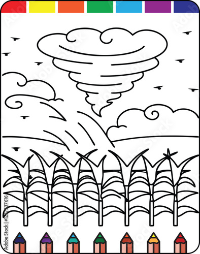 Hurricane Storms and Strong Winds Fun Coloring Page for Natural Disaster Awareness, Wildfires in Nature A Detailed Coloring Page for Kids and Adults