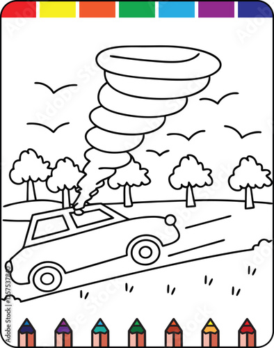Hurricane Storms and Strong Winds Fun Coloring Page for Natural Disaster Awareness, Wildfires in Nature A Detailed Coloring Page for Kids and Adults