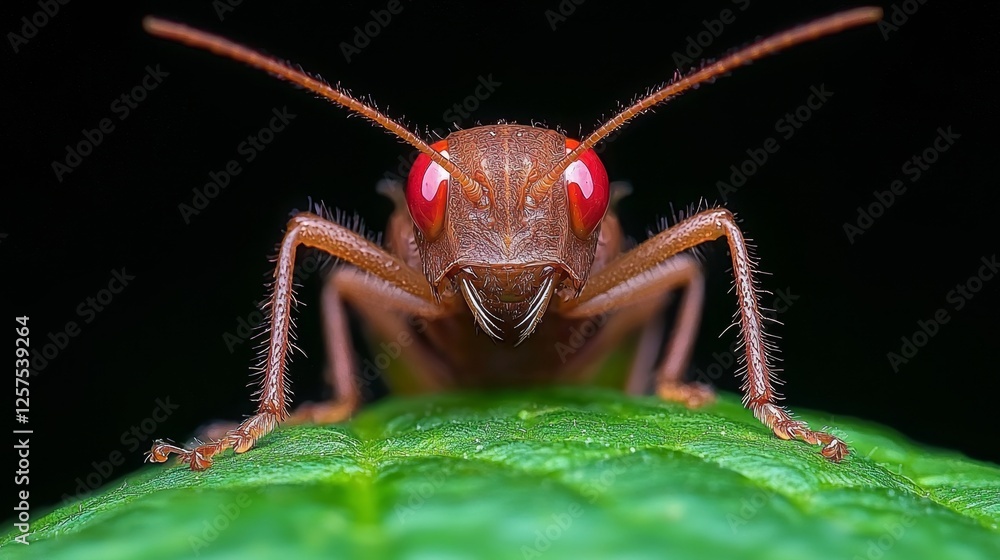 A close up of a bug with red eyes on a leaf A close up of a bug with red eyes on a leaf