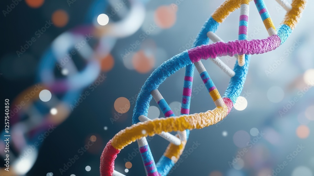 Colorful dna molecule with vibrant strands representing genetic information and structure in biology Colorful dna molecule with vibrant strands representing genetic information and structure in biology