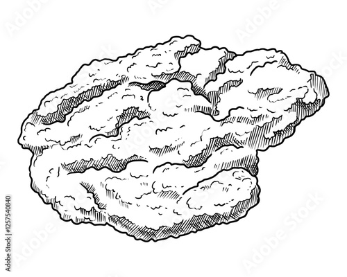 Milanesa chicken steak food illustration in the graphic line art style. Hand drawn vector outline element of meat meal. Perfect for menu creating and sketch drawing designs.