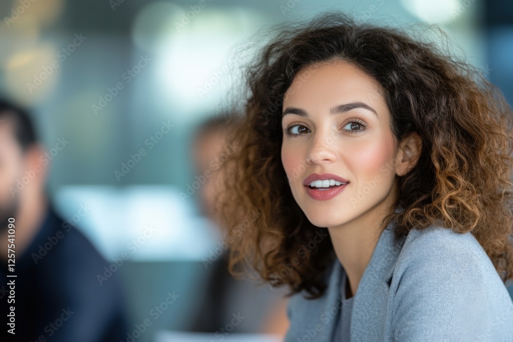 Obraz premium business woman with curly hair attending meeting
