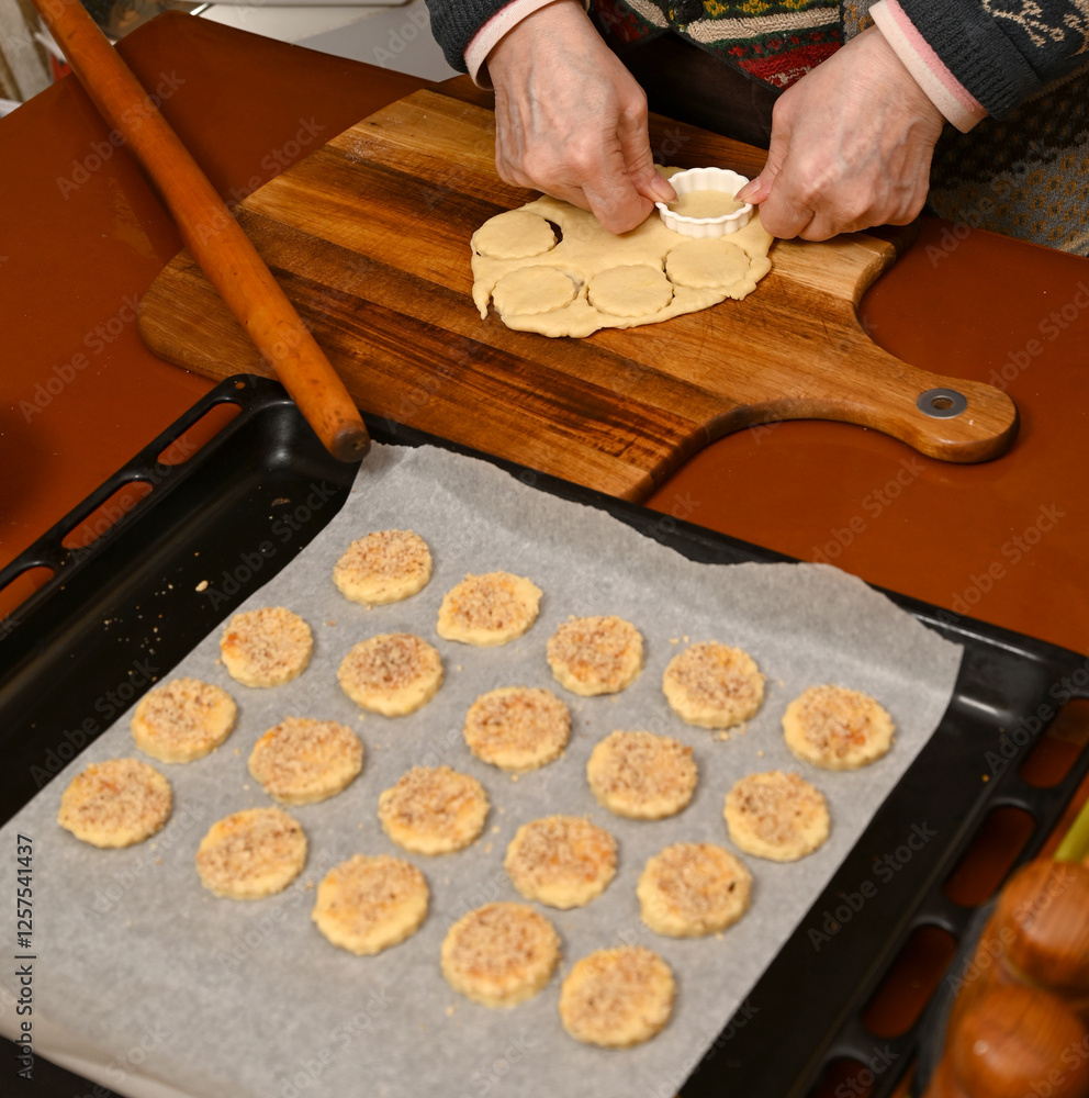 Baking cookies in a cozy kitchen during an evening gathering with family and friends