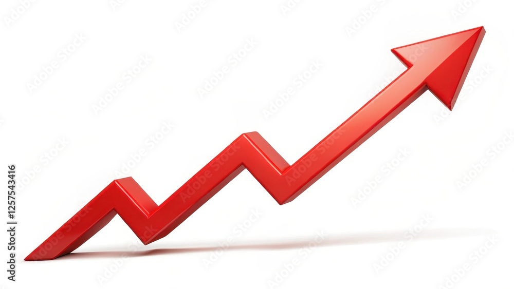 Red Ascending Arrow on White Background Red Ascending Arrow on White Background