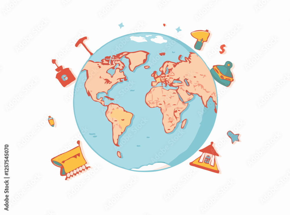 Naklejka premium Travel the Globe: Modern Vector Map for Wanderlusters