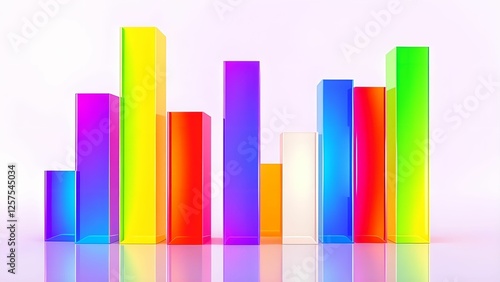 A futuristic, neon-glowing bar graph with a smooth upward trend, featuring transparent, multicolored columns representing data growth, analytics, and financial progress in a digital world. photo