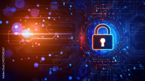 Wallpaper Mural A digital lock icon illuminated on a vibrant, abstract circuit background symbolizes cybersecurity and data protection in a modern tech environment. Torontodigital.ca