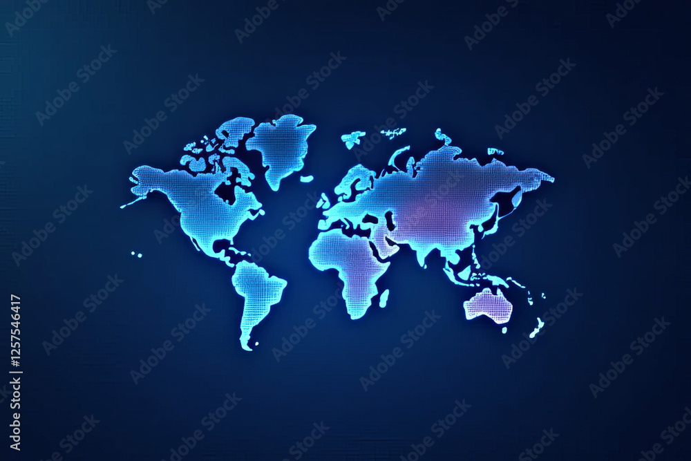 Digital world map in blue tones, showcasing continents and oceans clearly Digital world map in blue tones, showcasing continents and oceans clearly