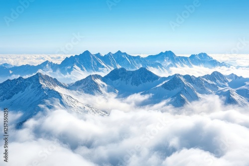 Wallpaper Mural Majestic mountain peaks surrounded by soft clouds high altitude nature photography serene environment aerial view captivating landscape of tranquility Torontodigital.ca