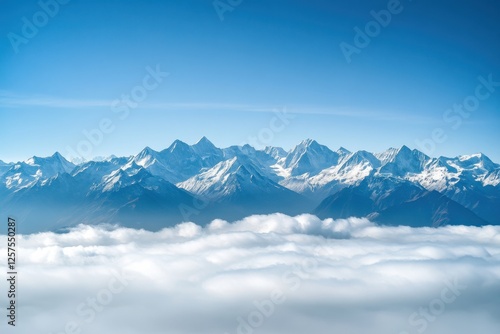 Wallpaper Mural Majestic mountain peaks surrounded by lush clouds aerial landscape photography alpine region serene environment panoramic view nature's beauty Torontodigital.ca
