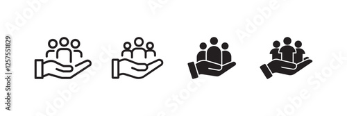 Community Support Icon Set Helping Hand with People in Outline and Solid Styles
