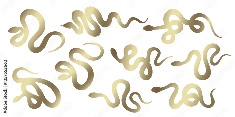 Snake golden silhouette set. Isolated snake silhouette on transparent background Snake golden silhouette set. Isolated snake silhouette on transparent background