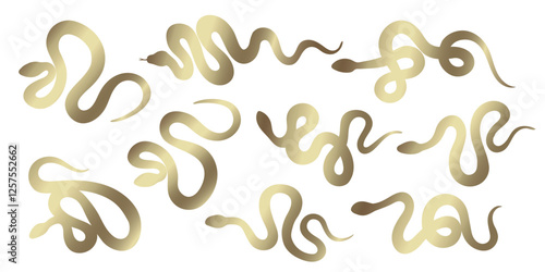 Snake golden silhouette set. Isolated snake silhouette on transparent background