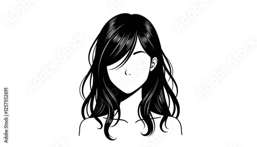 Female character smiling with long hair in a minimalist style