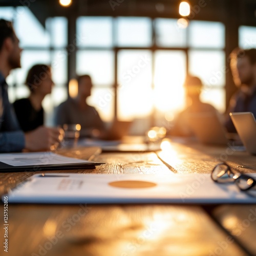 business meeting at sunset in a modern office