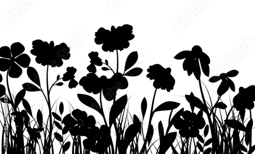 Wildflowers meadow silhouette, Flower and grass Illustration