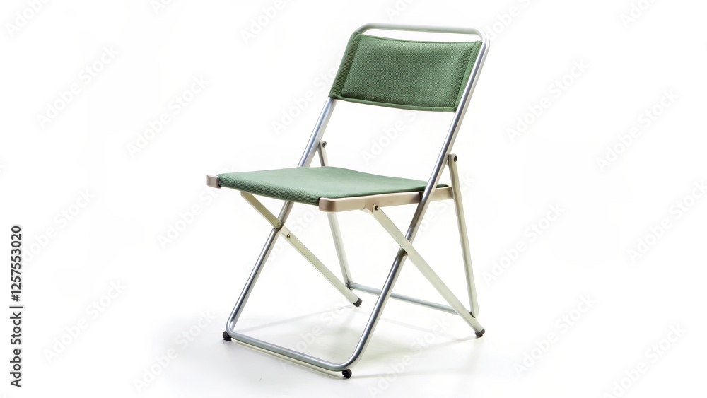 Fototapeta premium Green Folding Chair on White Background