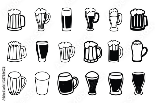 Simple Black and White Beer Glass Illustrations