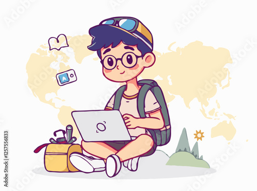 Remote Work Travel Concept: Digital Nomad with Laptop