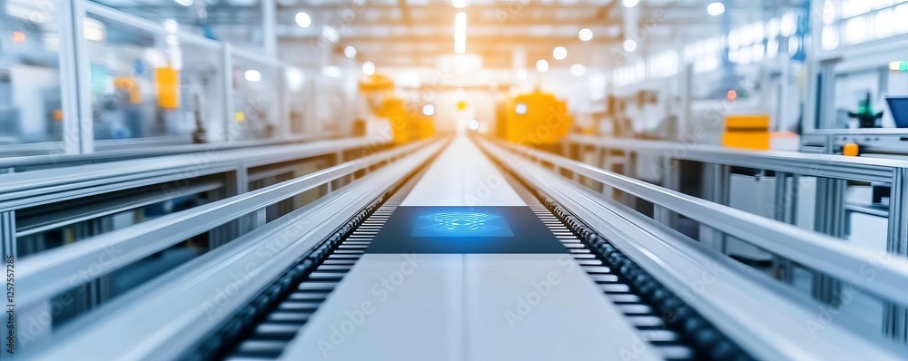 Fototapeta premium Ultra-modern packaging line featuring AI-assisted defect detection and quality control