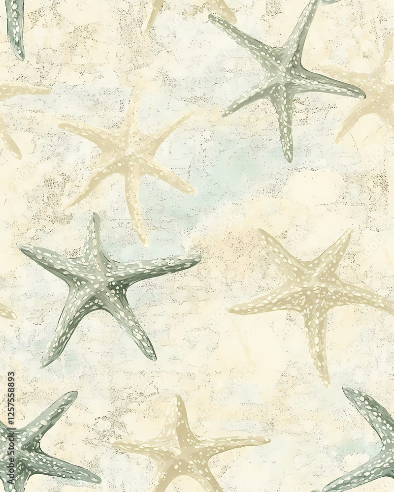Starfish pattern on light background for coastal decor inspiration. Generative AI Starfish pattern on light background for coastal decor inspiration. Generative AI