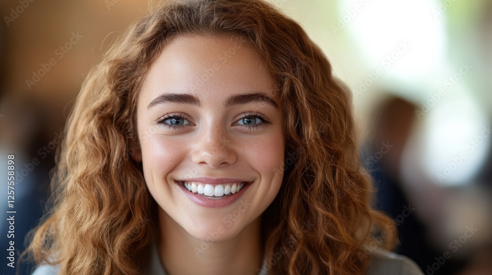 portrait of a young woman with curly hair smiling portrait of a young woman with curly hair smiling