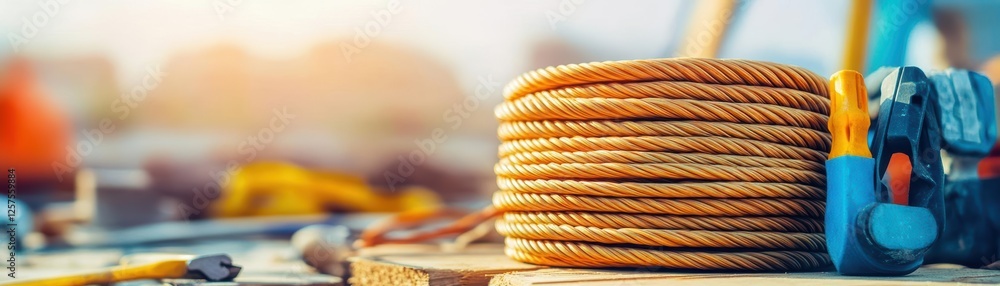 Coil of copper wire arranged in a circular shape on a white background for industrial use and projects Coil of copper wire arranged in a circular shape on a white background for industrial use and projects