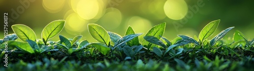 Grüne Blätter ergänzen einen leuchtenden Panorama-Hintergrund, um den Rahmen zu bilden