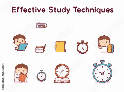 Effective Study Techniques and Time Management Strategies Icon Set