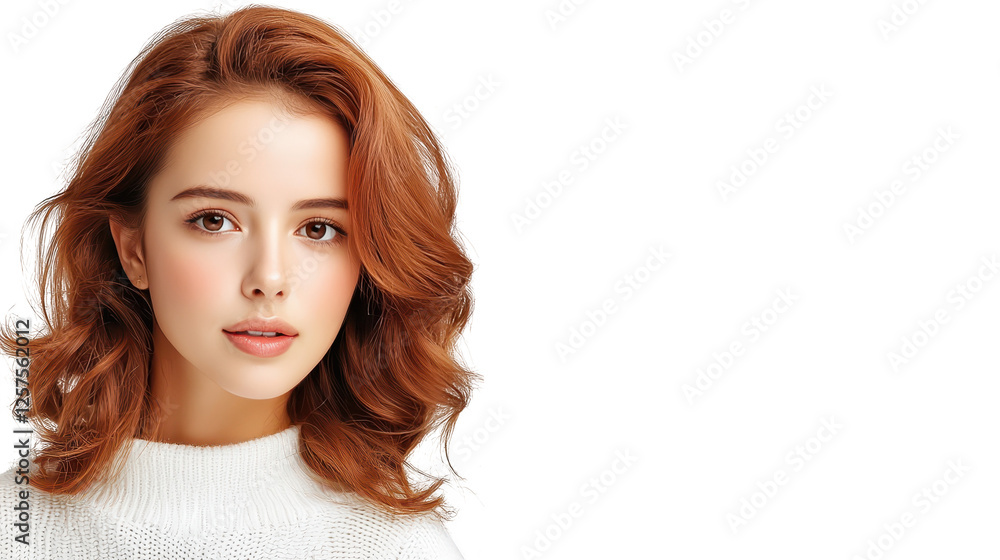 Naklejka premium Portrait of a woman with vibrant red hair and cozy white sweater