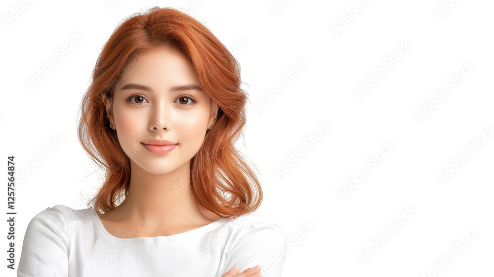 Striking contrast, a portrait of woman with vibrant red hair and crisp white shirt Striking contrast, a portrait of woman with vibrant red hair and crisp white shirt