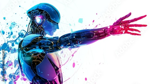 A futuristic superhuman robot with glowing neon circuits