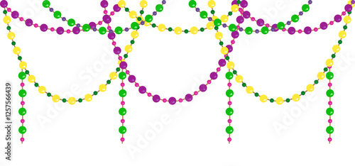 Vector image of hanging beads for Mardi Gras carnival. Colorful banner of party decorations.