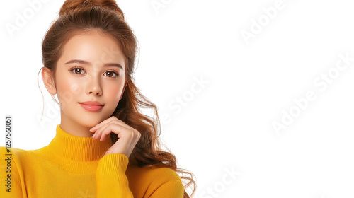 Woman in yellow sweater, embracing the warmth and cheer of autumn fashion photo